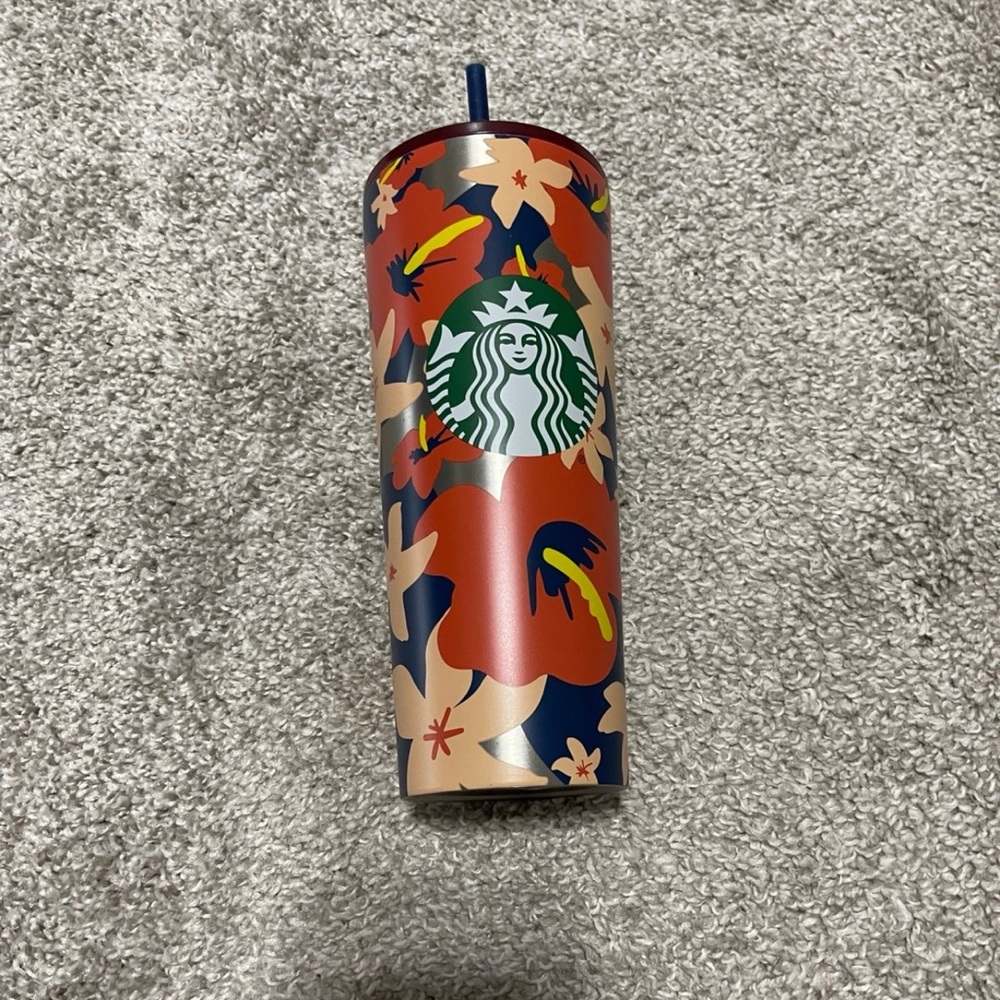 Starbucks Hibiscus Vibrant Floral Tumbler with Blue Straw
